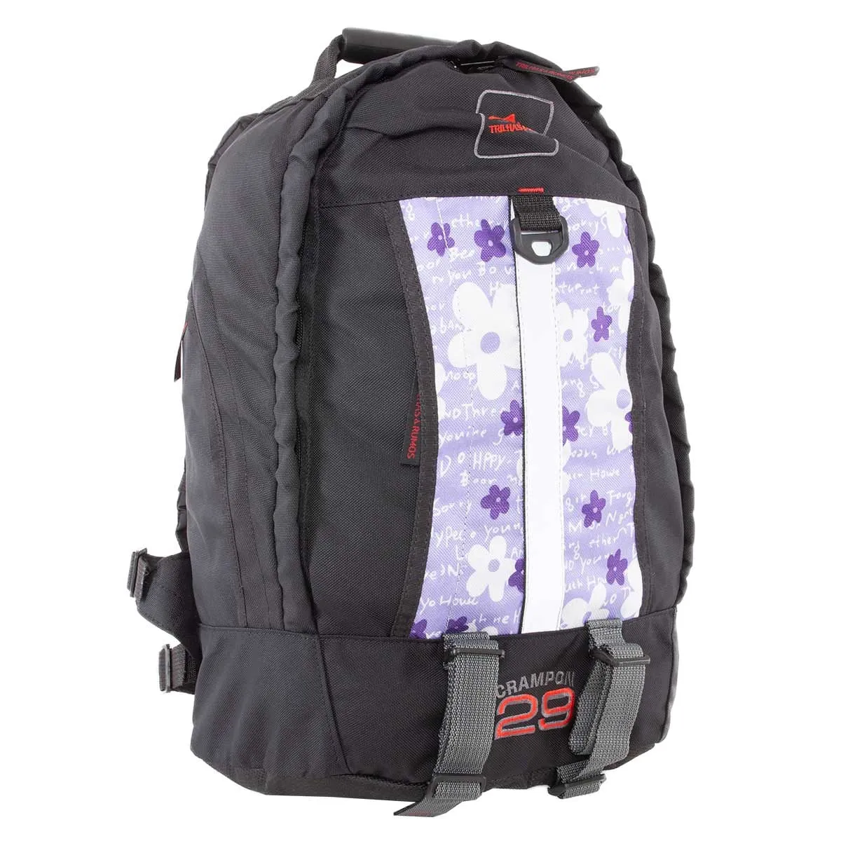 Mochila Crampon 29 Litros Preto com Flores - Trilhas e Rumos