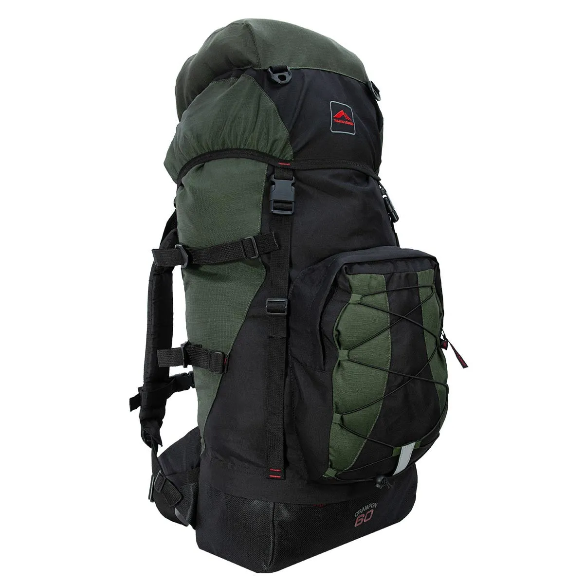 Mochila Crampon 60 Litros Preta e Verde - Trilhas e Rumos