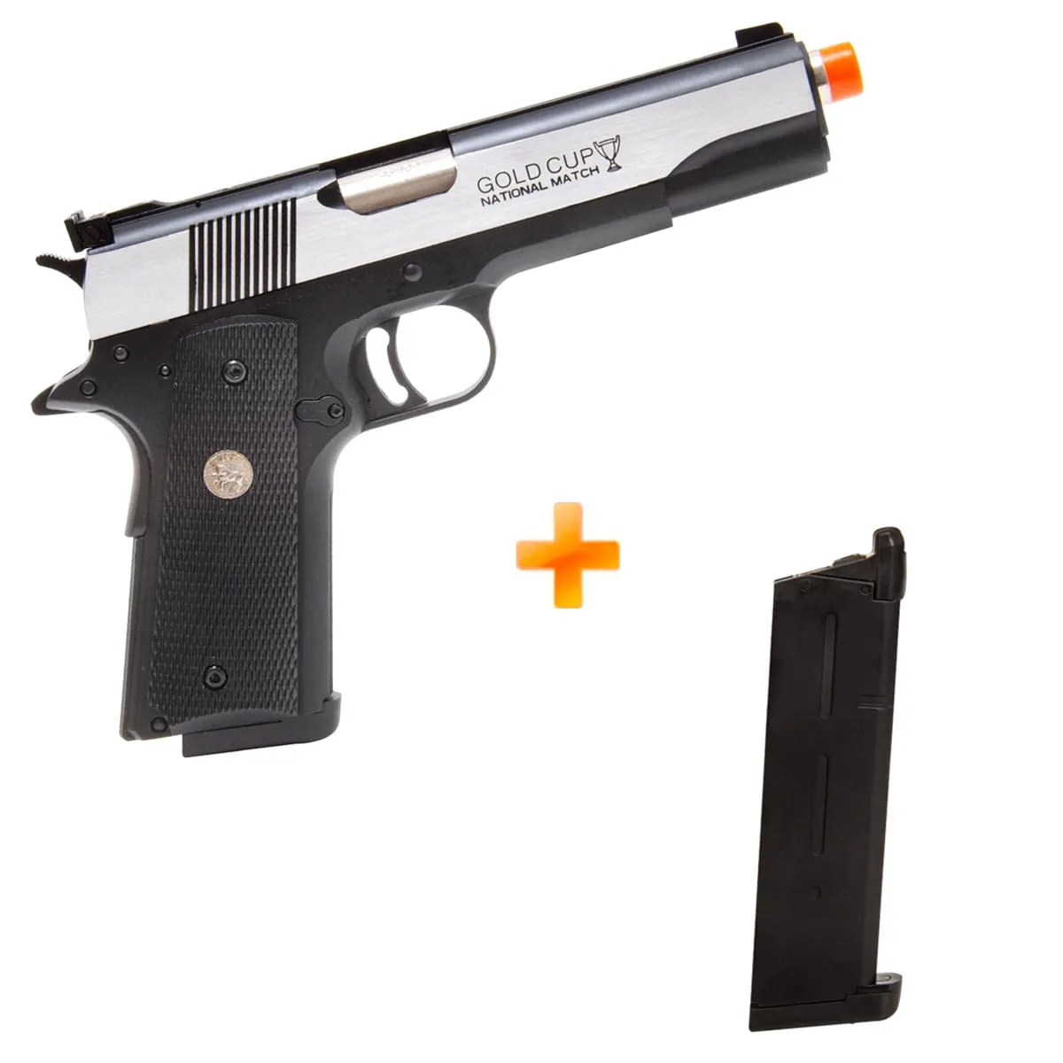 Pistola Airsoft GBB Green Gas MK-IV 70 R29 Black e Silver + Magazine Extra