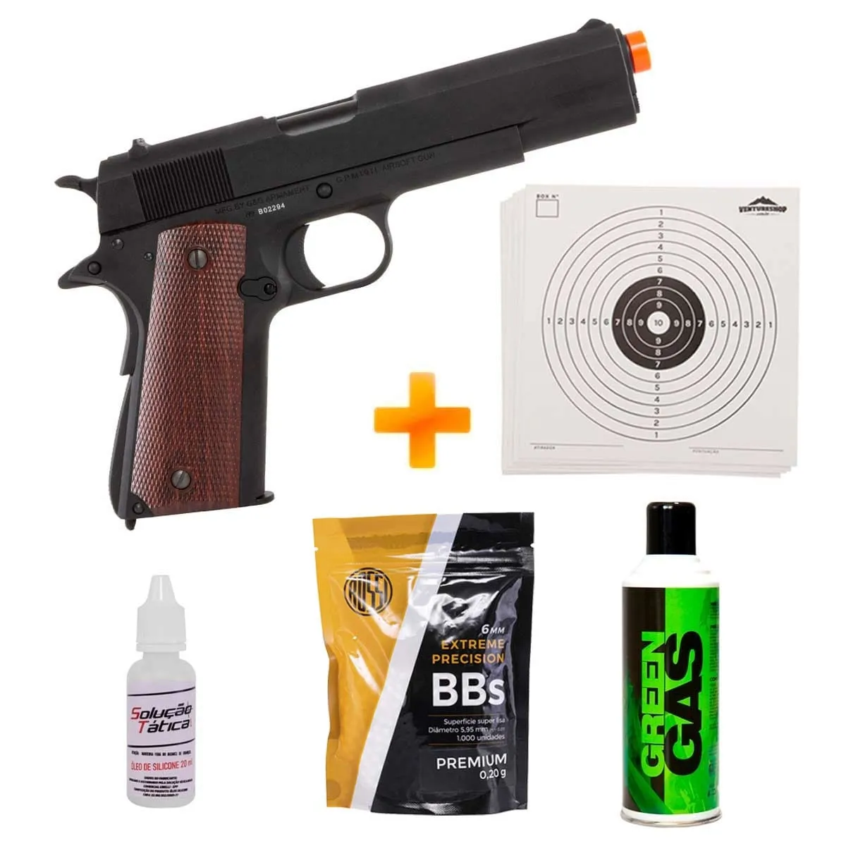Pistola de Airsoft a Gás GBB Green Gas Colt GPM 1911 Full Metal + Green Gas + BBs + Alvos