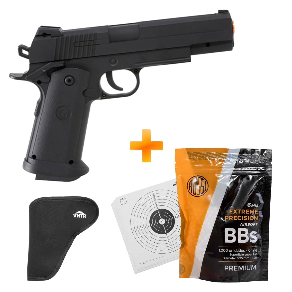 Pistola de Airsoft VG 1911 V18 Spring 6.0mm + Coldre + BBs + Alvos