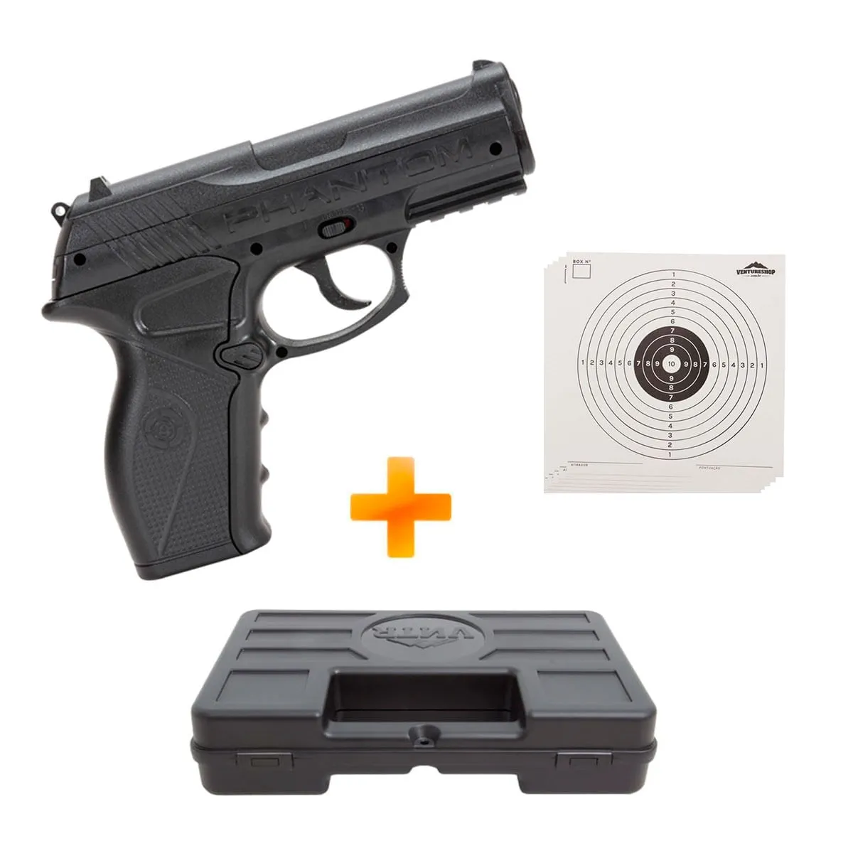 Pistola de Pressão a Gás CO2 P10 Phantom 4.5mm C11 Crosman + Maleta + Alvos