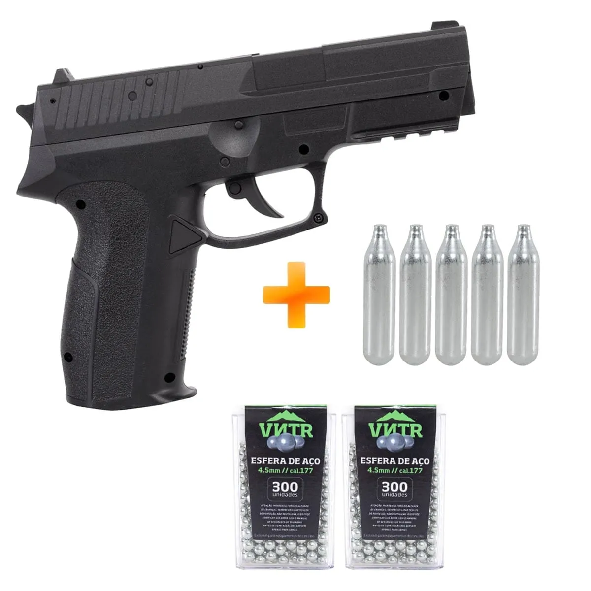 Pistola de Pressão a Gás CO2 SP2022 4.5mm - QGK + CO2 + Esferas de Aço