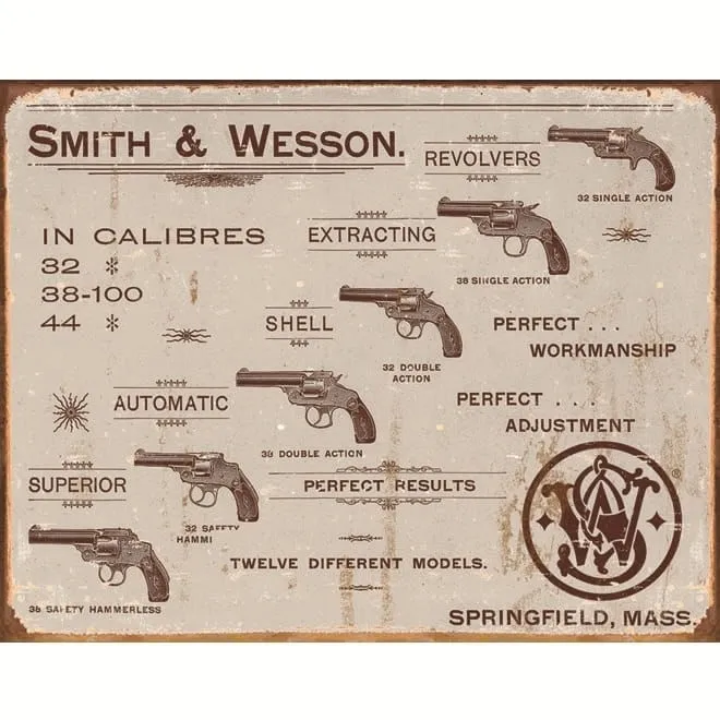 Placa Decorativa Smith & Wesson Revolvers Retrô