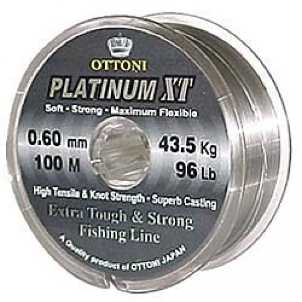 Linha monofilamento Ottoni PLATINUM XT - 0,60 mm - 96 Lbs - carretéis interligados com 100 metros cada