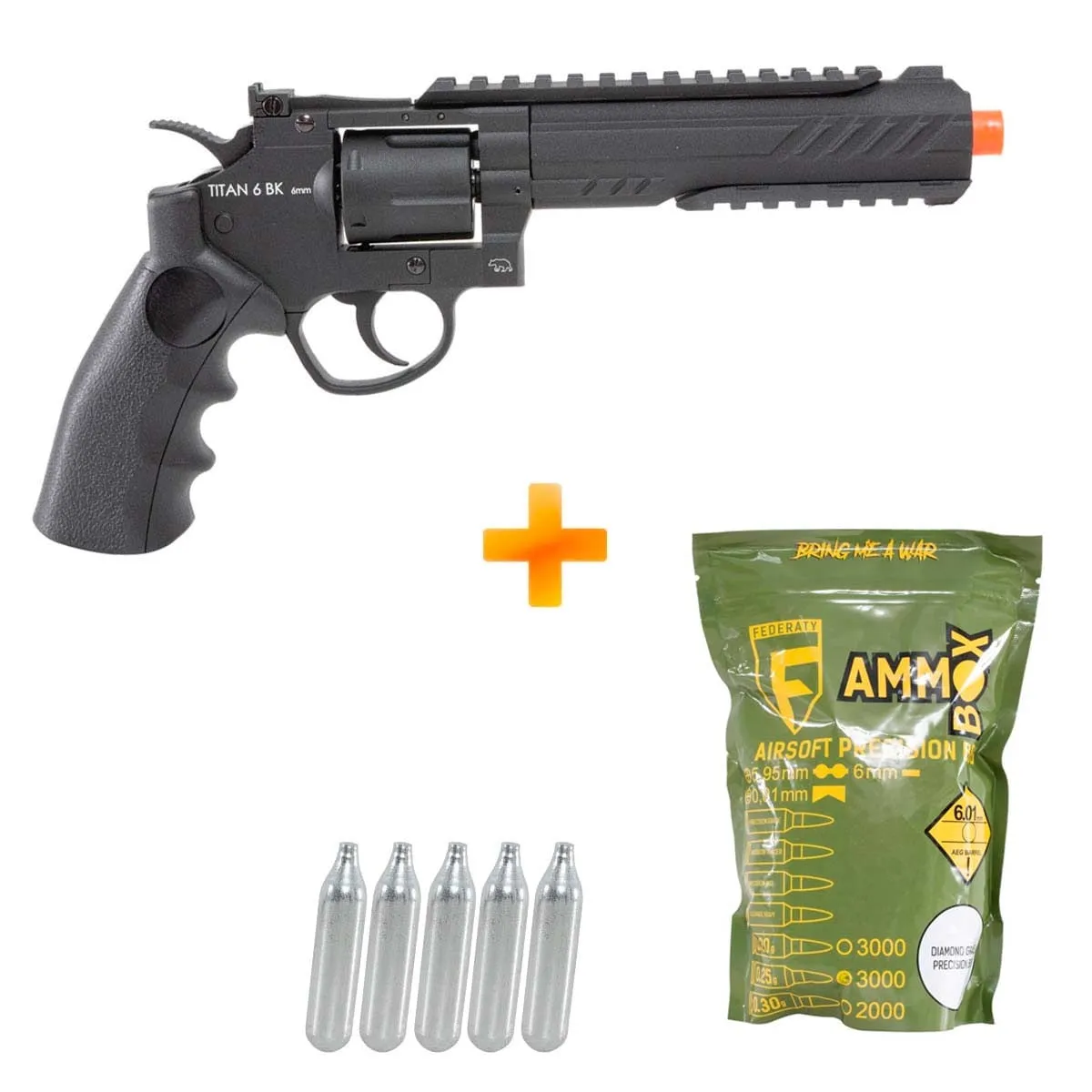 Revolver de Airsoft CO2 QGK TITAN 6 BK Full Metal - QGK + CO2 + BBs