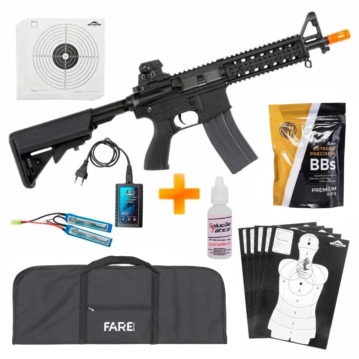 Rifle de Airsoft AEG M4A1 GR-15 Raider-L Blowback - G&G + Capa + Bateria e Carregador + BB's + Alvos