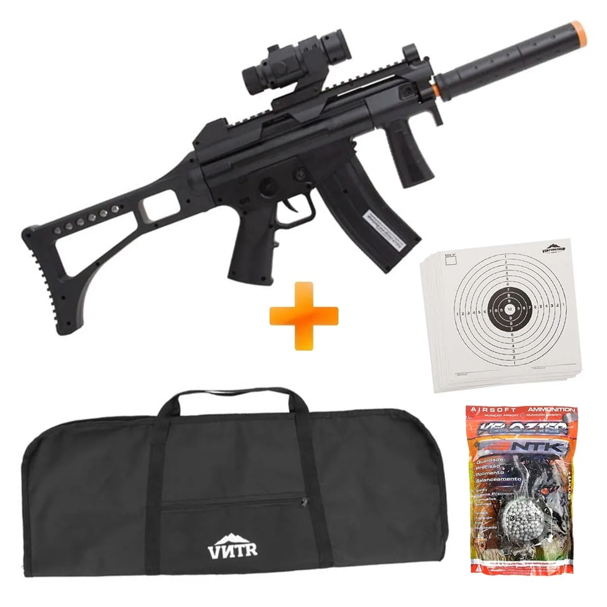 Rifle de Airsoft AEG TAC R91 + Silenciador Fake + Luneta Fake + Capa + BB's + Alvos