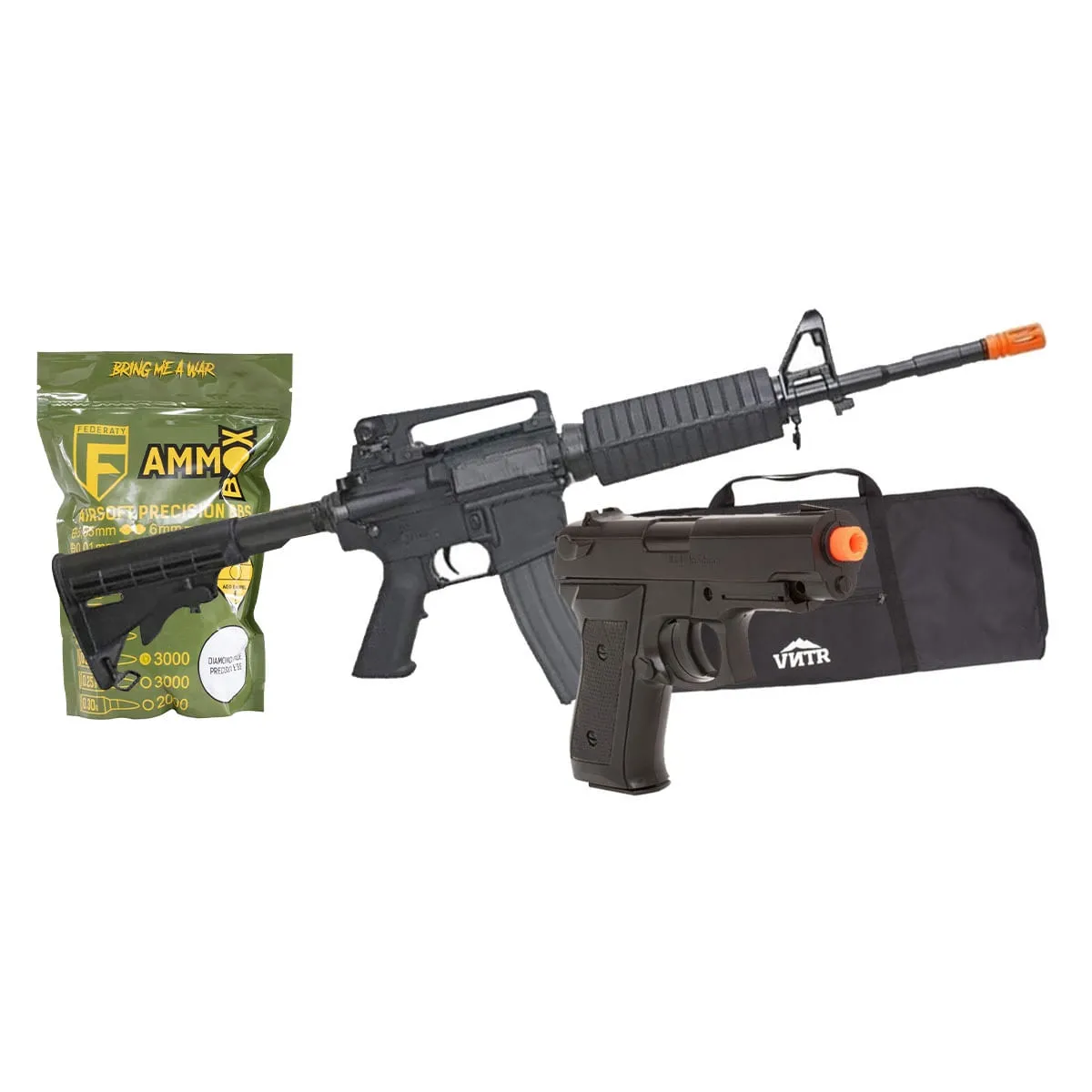 Rifle de Airsoft M4A1 Carbine CM16 AEG + Pistola de Airsoft P1918 Spring + BBs + Capa