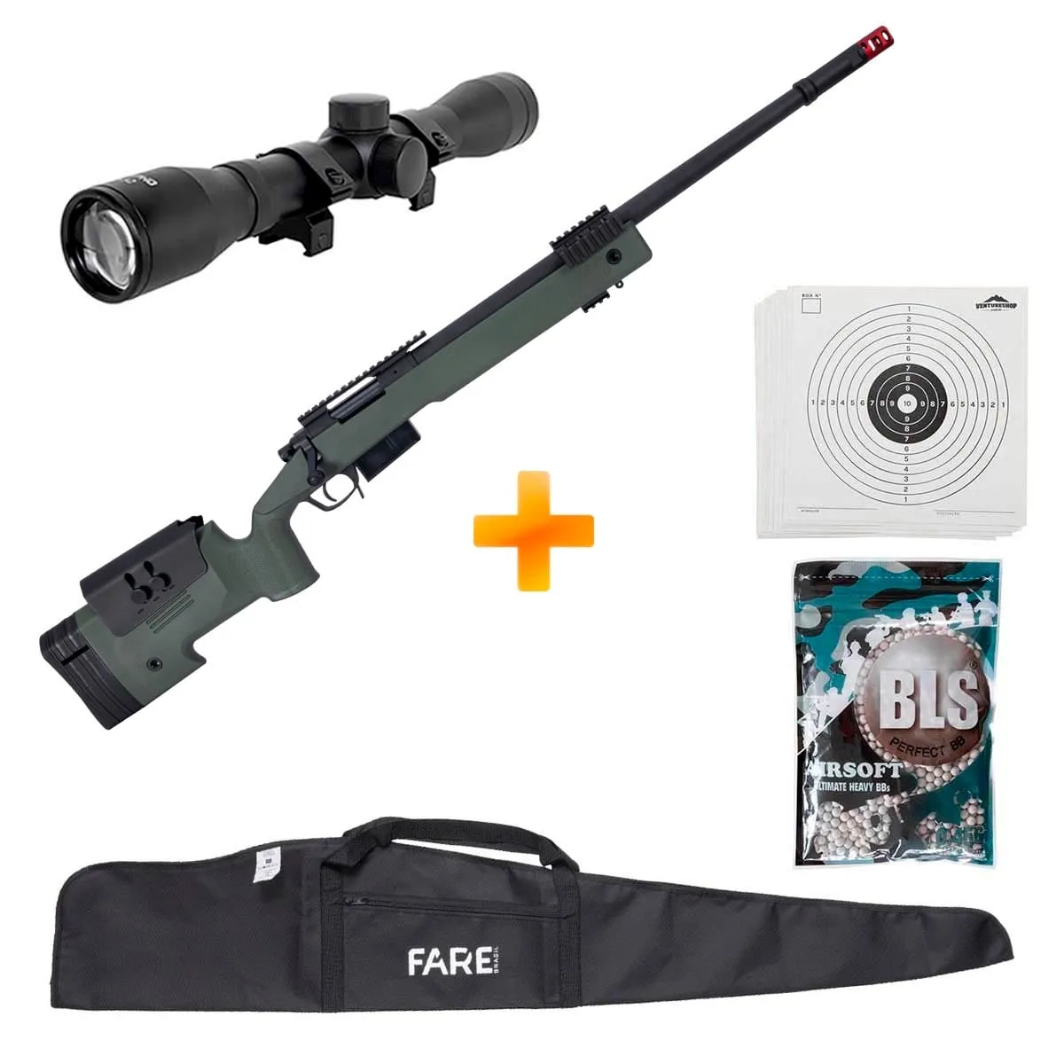 Sniper de Airsoft M40 A5 SA-S03 Verde Oliva Core S-Series - Specna Arms + Luneta 4x32 + Capa + BB's + Alvos