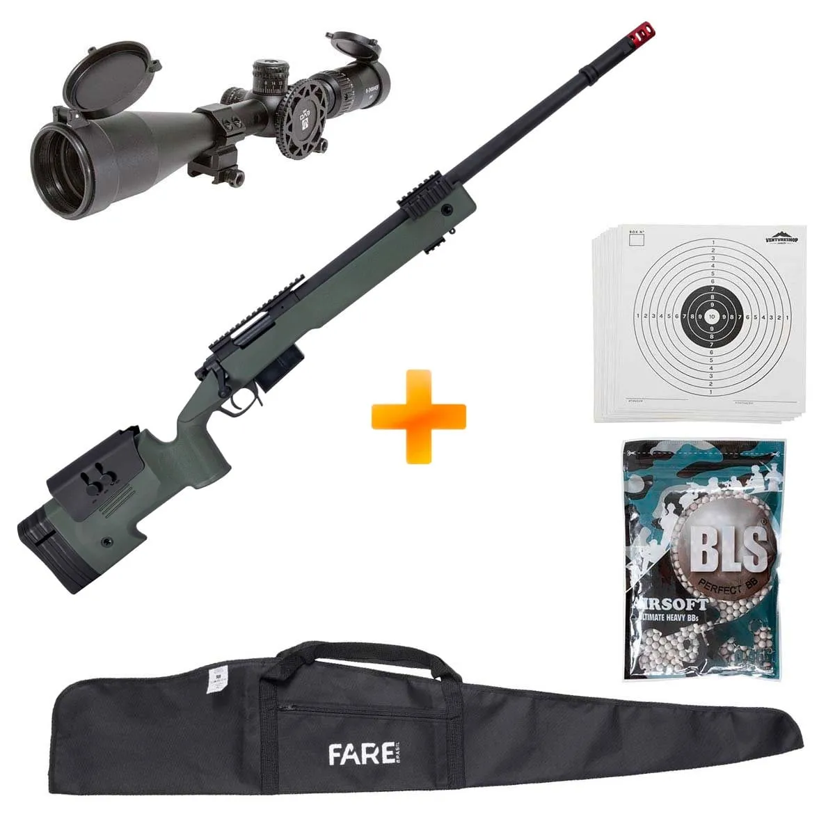 Sniper de Airsoft M40 A5 SA-S03 Verde Oliva Core S-Series - Specna Arms + Luneta Custom + Capa + BB's + Alvos