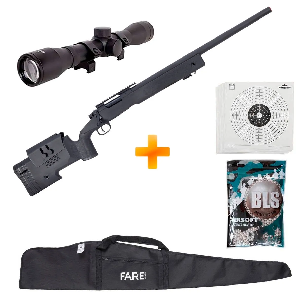 Sniper de Airsoft M40 SA-S02 Core S-Series Black - Specna Arms + Luneta 4x32 + Capa + BB's + Alvos