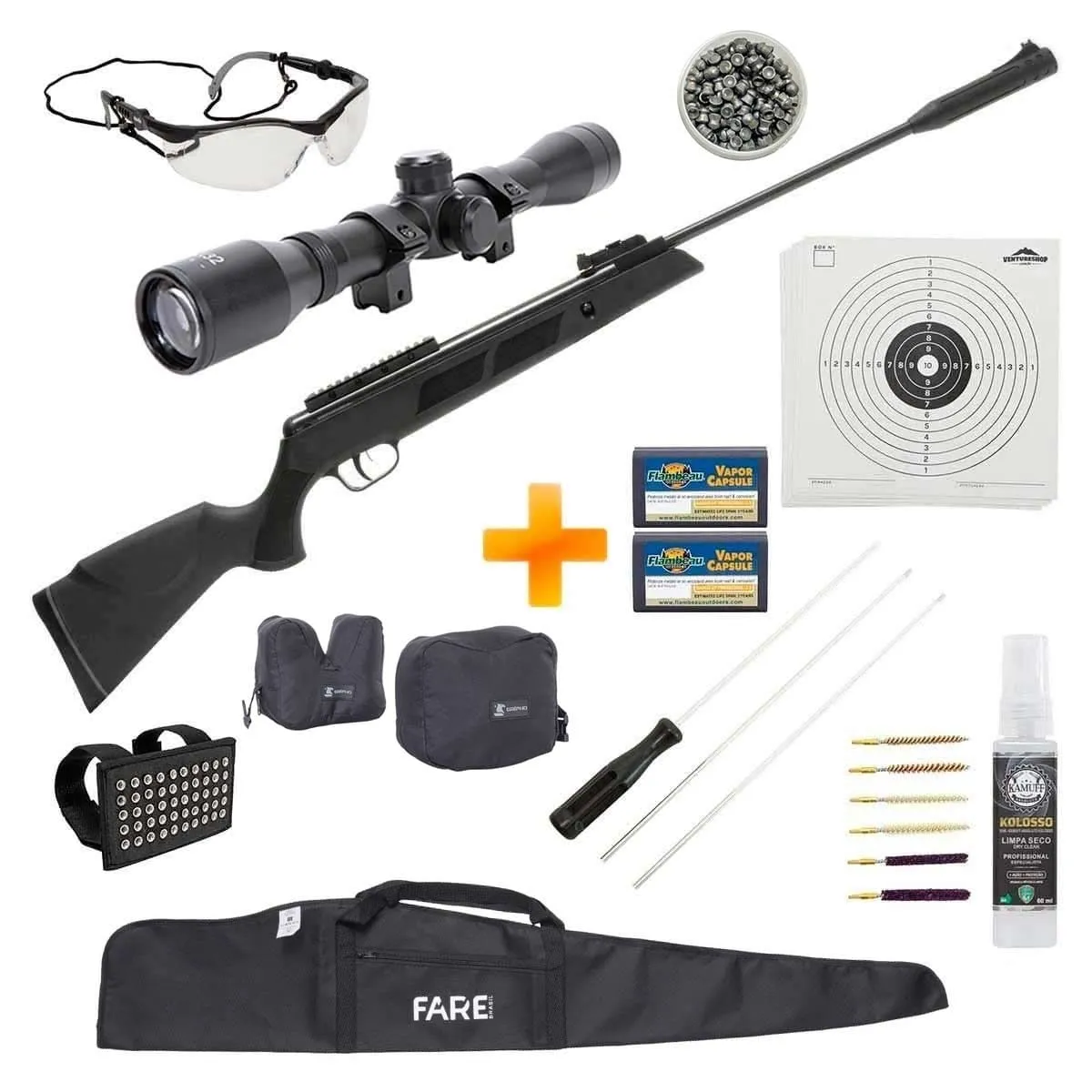 Super Combo-Carabina de Pressão Spring Black Hawk Fixxar 5.5mm com Gás Ram